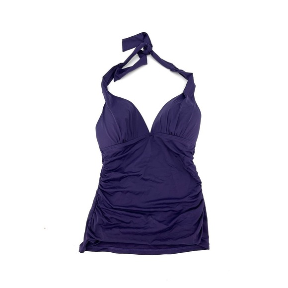 LAUREN Ralph Lauren Purple Eggplant Slimming Halter Tankini Swim Top NEW - Picture 2 of 4